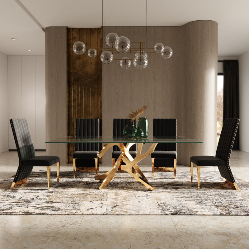 Keisha - Modern Black Velvet and Gold Dining Chair Set of 2 — view 5