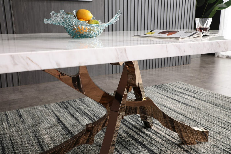 Legend - Modern White Marble & Rosegold Dining Table — view 5