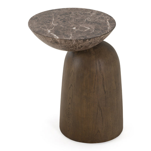 Lenin - Modern Faux Marble + Wood Texture Concrete End Table
