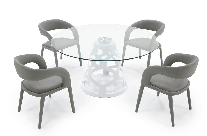 Lilly - Modern 12mm Round Glass + White Dining Table