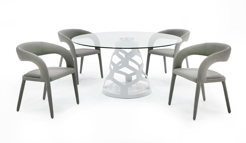 Lilly - Modern 12mm Round Glass + White Dining Table — view 2