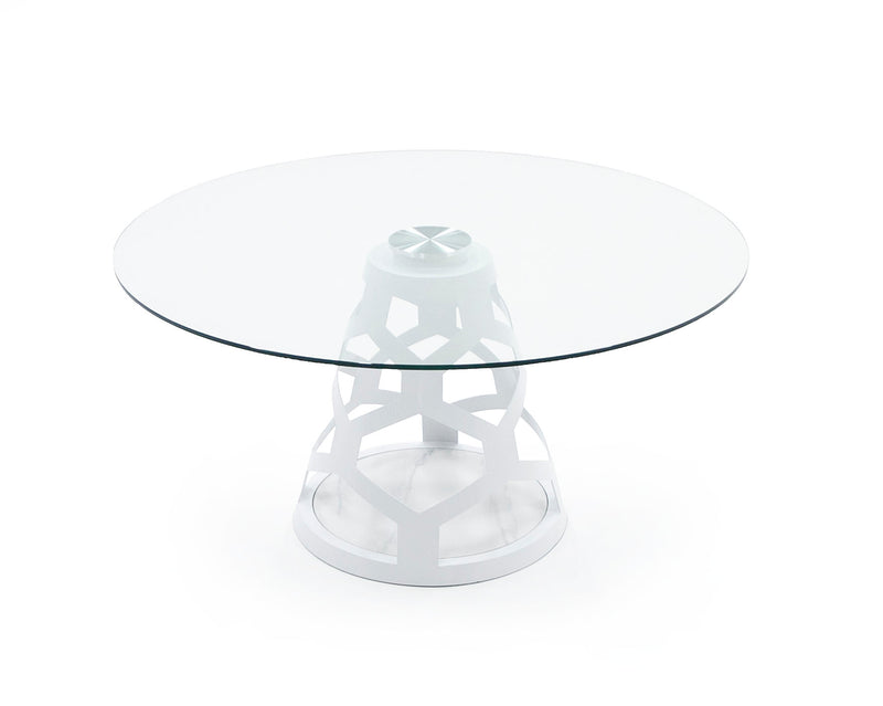 Lilly - Modern 12mm Round Glass + White Dining Table — view 3