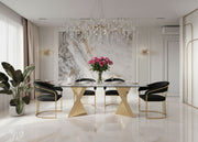 Buquet - Glam Glass + Champagne Gold Rectangular Dining Table