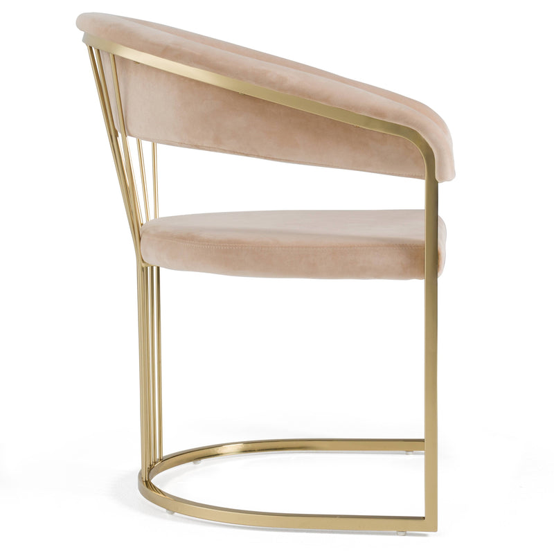 Linda - Modern Beige Velvet and Gold Dining Chair — view 3
