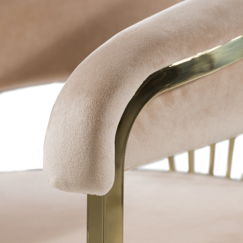 Linda - Modern Beige Velvet and Gold Dining Chair — view 5