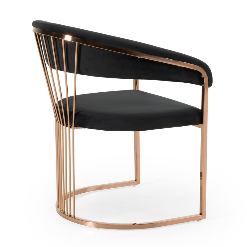 Linda - Modern Black Velvet and Rosegold Dining Chair — view 3