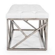 Lindsey Modern White Leatherette & Stainless Steel Bench — view 4