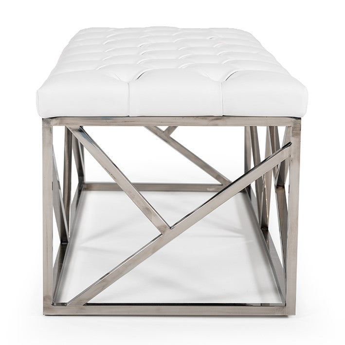 Lindsey Modern White Leatherette & Stainless Steel Bench — view 4