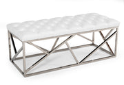 Lindsey Modern White Leatherette & Stainless Steel Bench — view 2