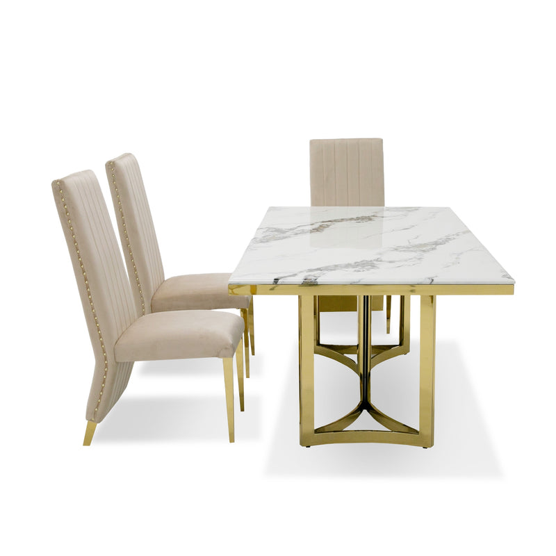 Loomis - White Marble & Gold Dining Table — view 3