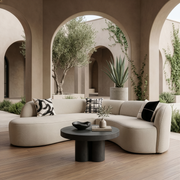 Lucena - Outdoor Oyster Olefin Fabric Curved Sectional Sofa