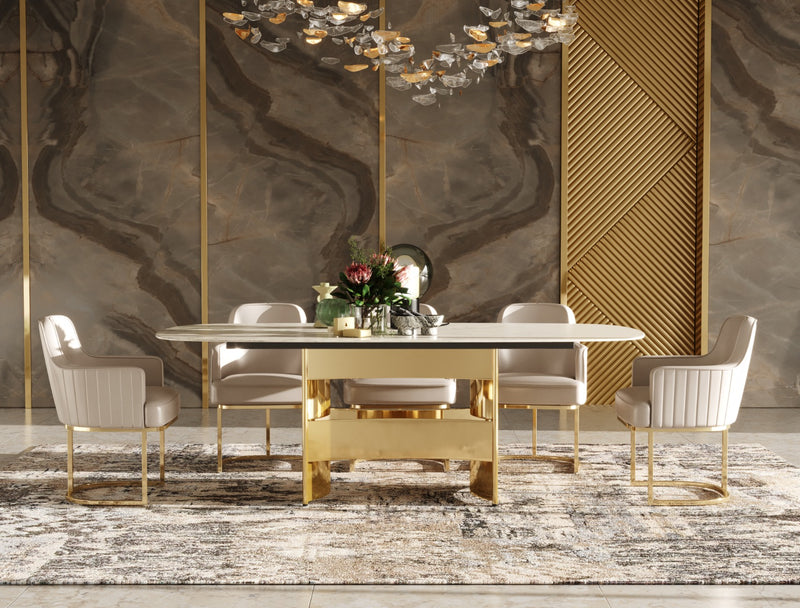 Marmot - White Marble and Champagne Gold Dining Table — view 5