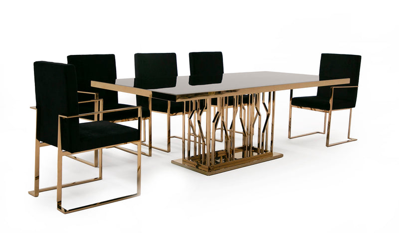 Marston Modern Black Glass & Rosegold Dining Table — view 2