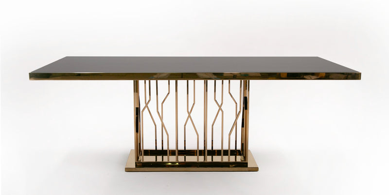 Marston Modern Black Glass & Rosegold Dining Table — view 5