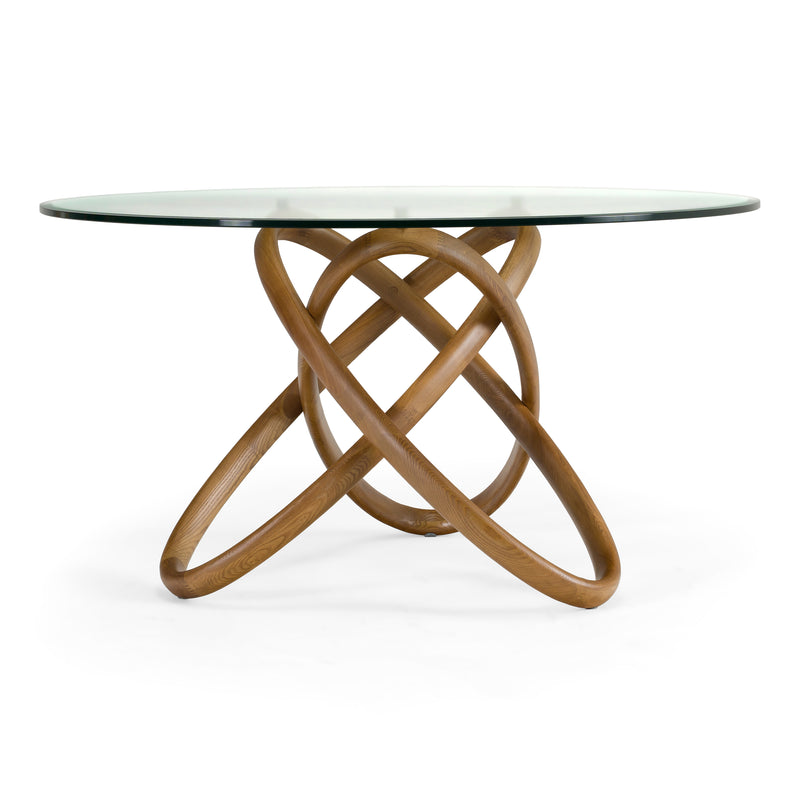 Mason Modern Round Glass & Walnut Dining Table — view 3