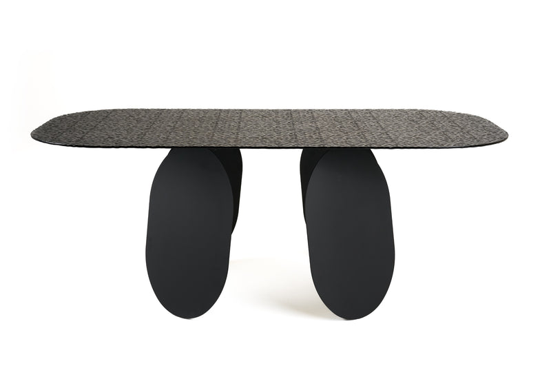 Maxine - Modern Hammered Grey Glass Rectangular Dining Table — view 3