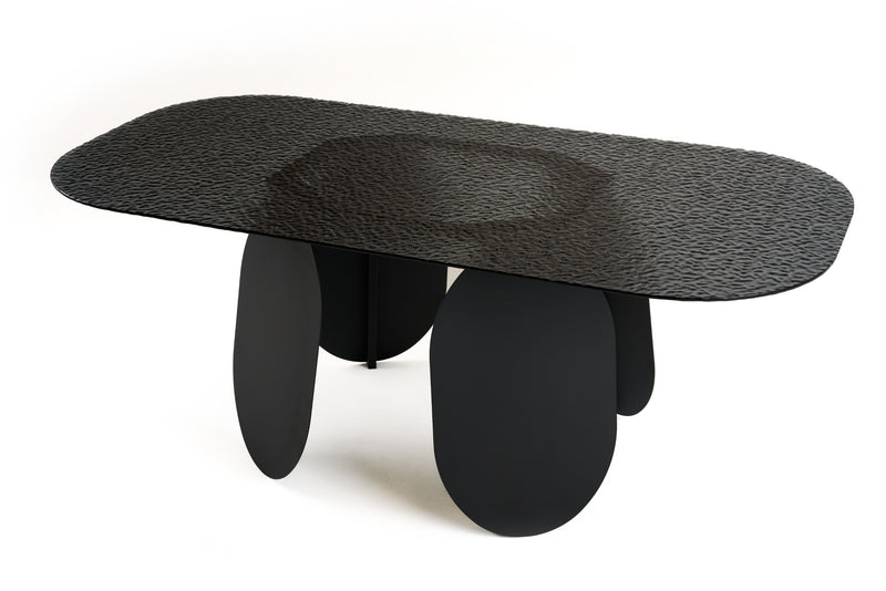 Maxine - Modern Hammered Grey Glass Rectangular Dining Table — view 4
