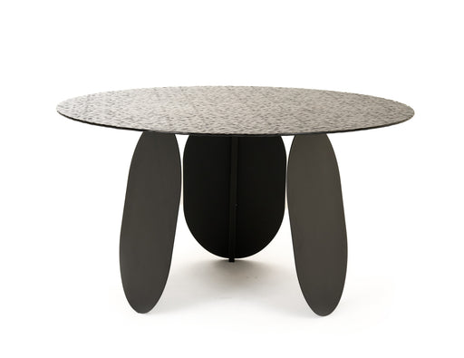 Maxine - Modern Hammered Grey Glass Round Dining Table — view 2