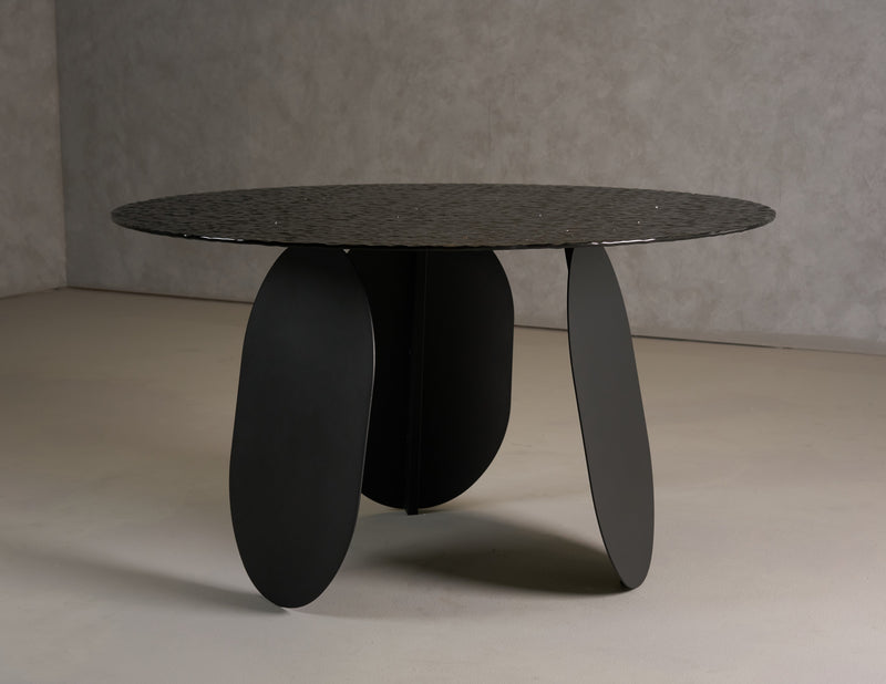 Maxine - Modern Hammered Grey Glass Round Dining Table — view 5