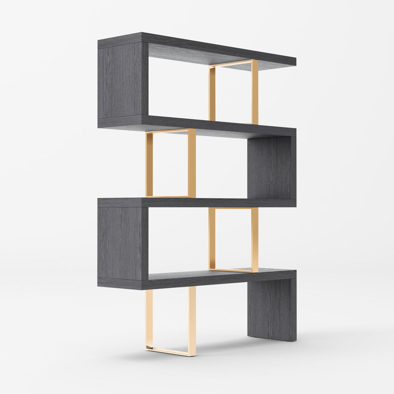 Maze - Elm Grey & Gold Bookcase — view 3