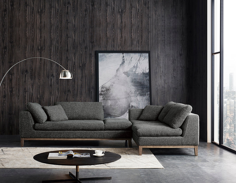 Hickman - Modern Dark Grey Fabric Right Facing Sectional Sofa — view 2