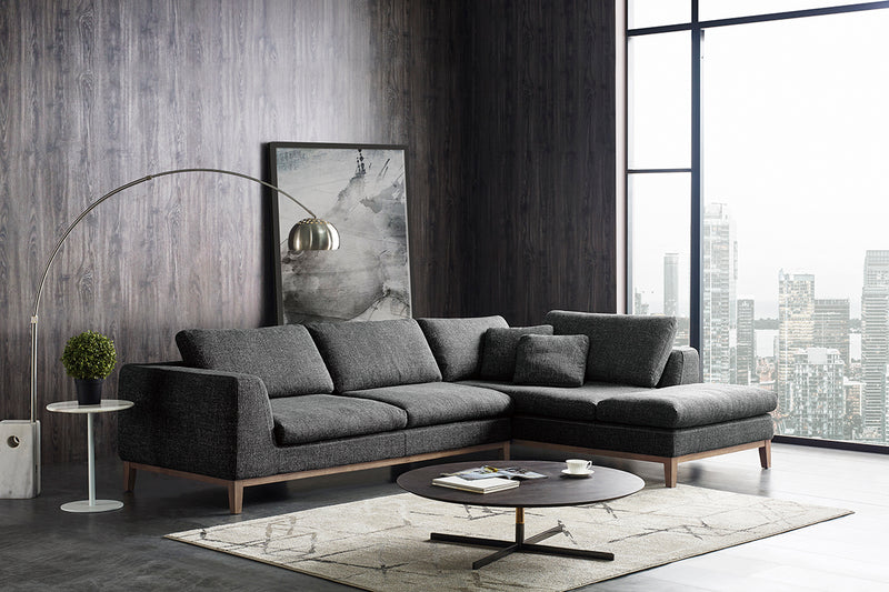 Hickman - Modern Dark Grey Fabric Right Facing Sectional Sofa — view 3