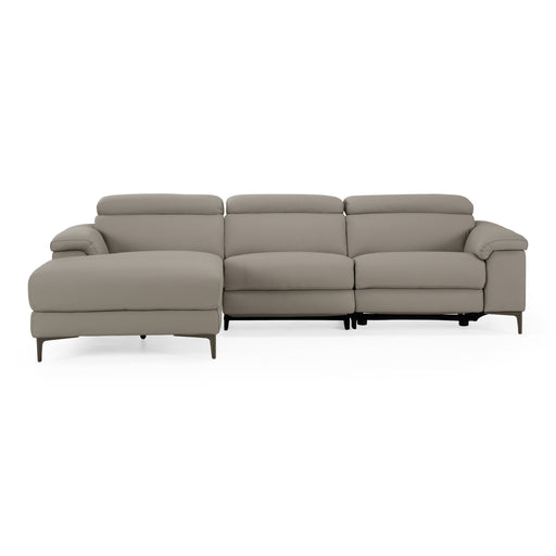 Meidas - Modern Light Grey Leather Sectional Sofa + 2 Recliners - Left Facing Chaise — view 2
