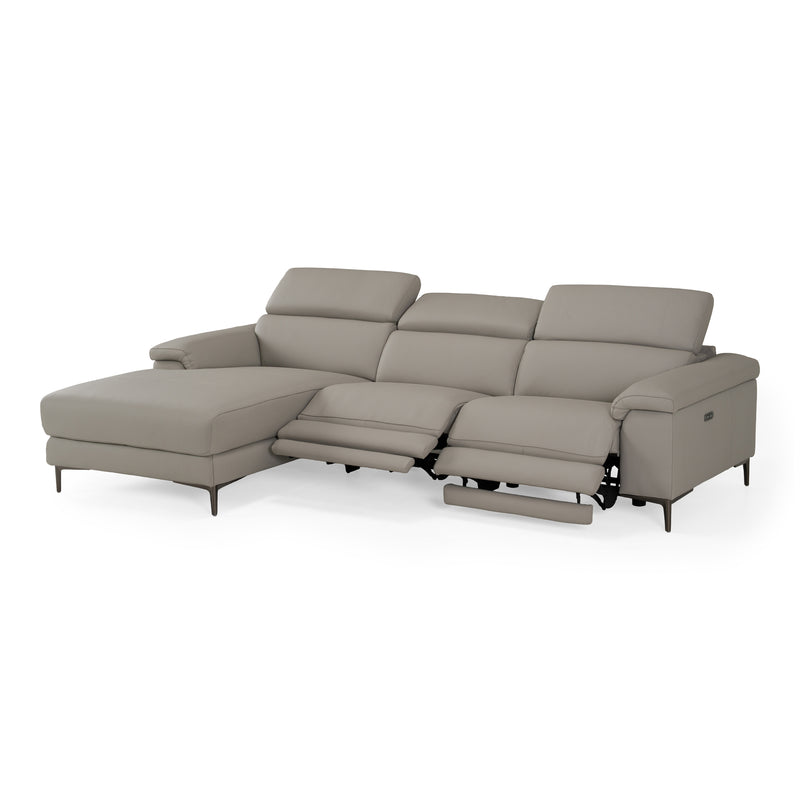 Meidas - Modern Light Grey Leather Sectional Sofa + 2 Recliners - Left Facing Chaise — view 4