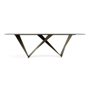 Melanie - Modern White Ceramic & Brushed Brown Dining Table — view 3