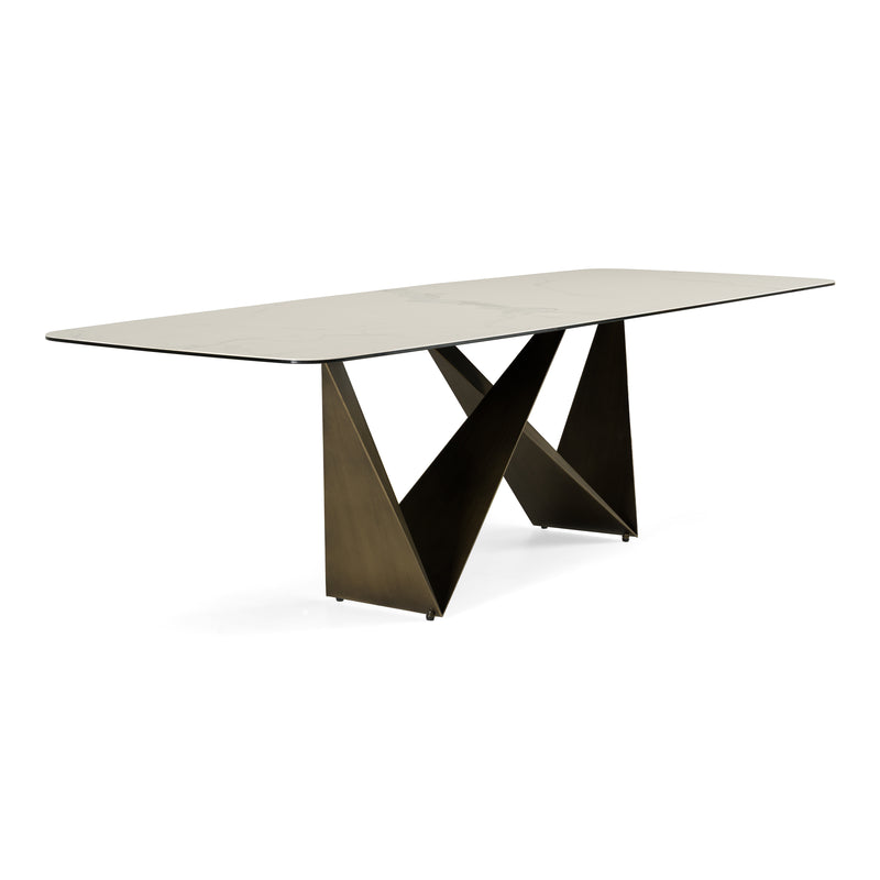 Melanie - Modern White Ceramic & Brushed Brown Dining Table — view 4