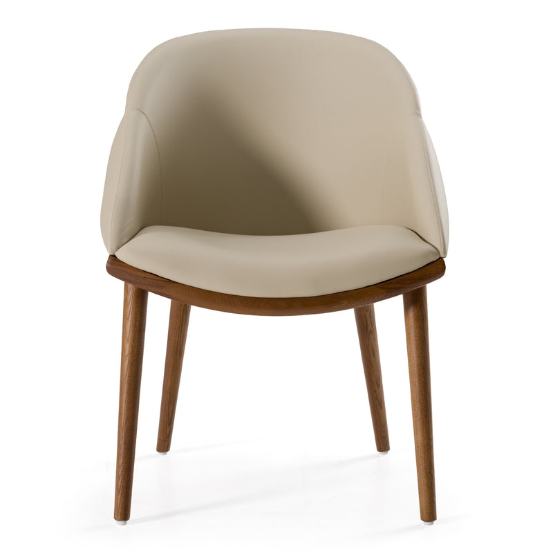 Michael - Mid-Century Modern Beige Vegan Leather + Walnut Dining Chair — view 3