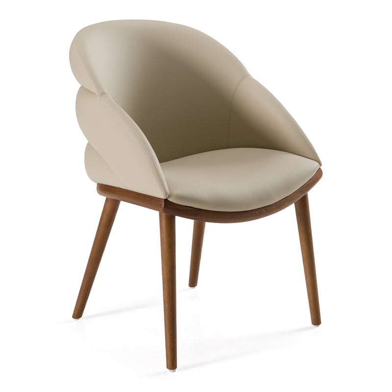 Michael - Mid-Century Modern Beige Vegan Leather + Walnut Dining Chair — view 4