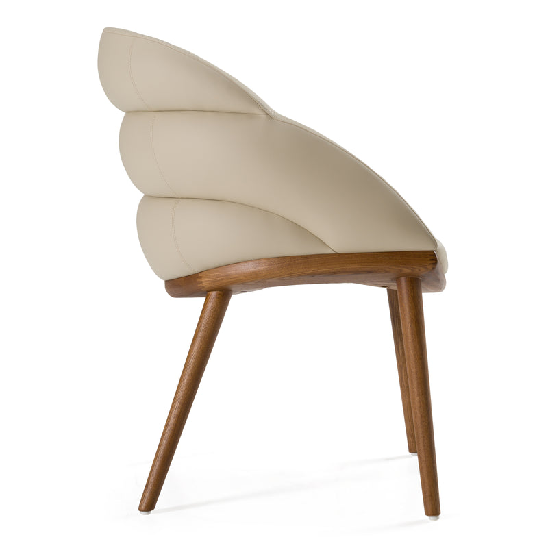 Michael - Mid-Century Modern Beige Vegan Leather + Walnut Dining Chair — view 5