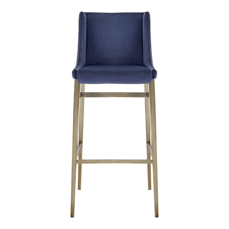 Mimi - Contemporary Blue Velvet + Brass Counter Stool (Set of 2) — view 4