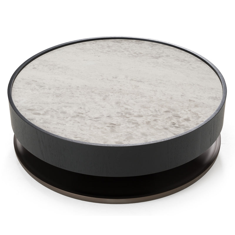 Miranda - Modern Ceramic + Black Oak Round Coffee Table — view 3