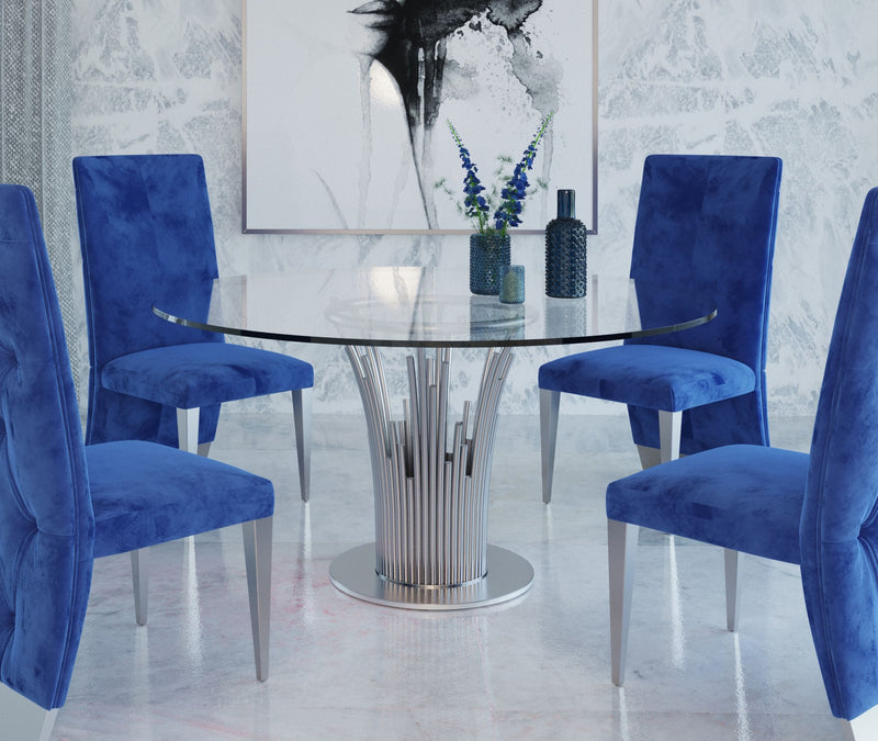 Paxton - Modern Round Glass & Stainless Steel Dining Table — view 3