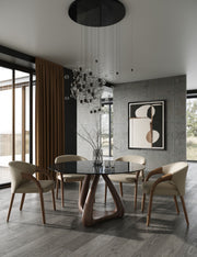 Wynetta Mid-Century Modern Grey Vegan Leather + Walnut Dining Chair — view 3