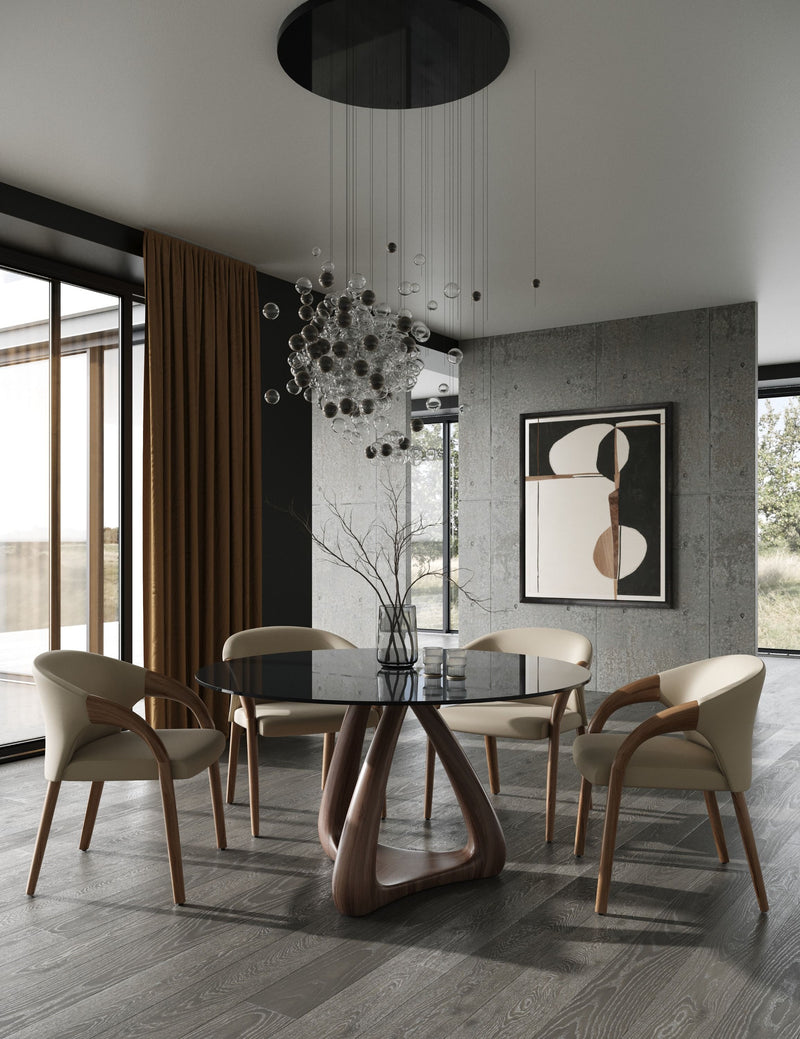 Wynetta Mid-Century Modern Grey Vegan Leather + Walnut Dining Chair — view 3