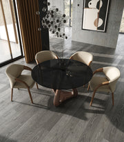 Wynetta Mid-Century Modern Grey Vegan Leather + Walnut Dining Chair — view 2