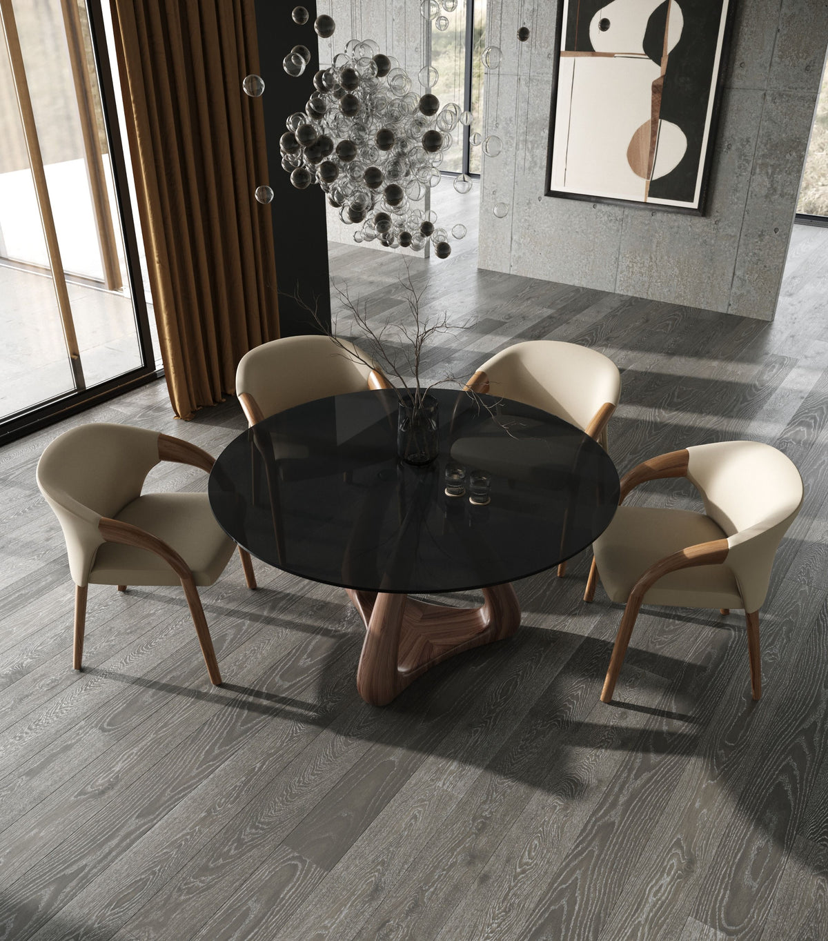 Wynetta Mid-Century Modern Grey Vegan Leather + Walnut Dining Chair — view 2