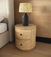 Harris + Jacobson - Modern Off-White Fabric + Natural Oak 4-Piece Bedroom Set