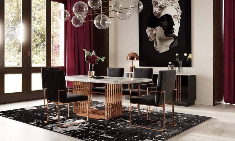 Kingsley Modern Marble & Rosegold Dining Table — view 2