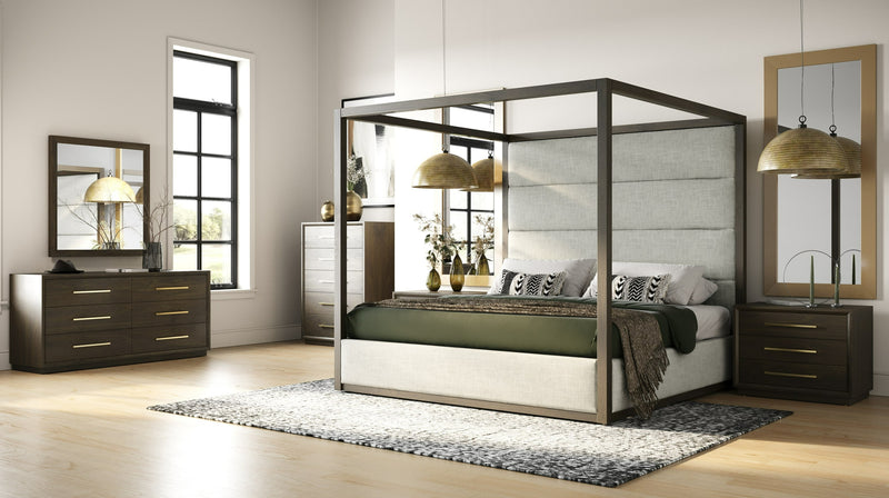 Manhattan - Contemporary Brown Oak and Gold Nightstand — view 2