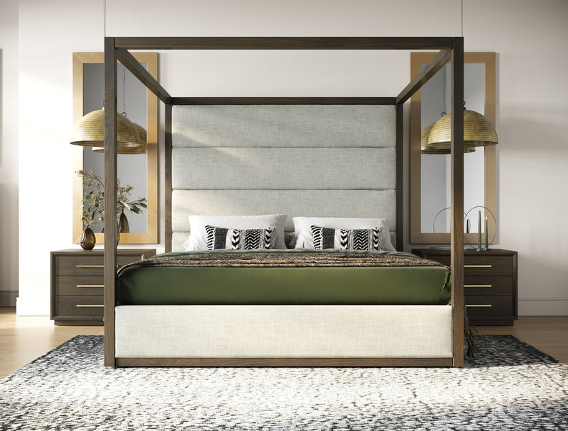 Manhattan - Contemporary Brown Oak and Gold Nightstand — view 3