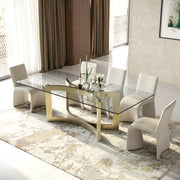 Mingus - Modern Glass + Brushed Brass Rectangualr Dining Table — view 2