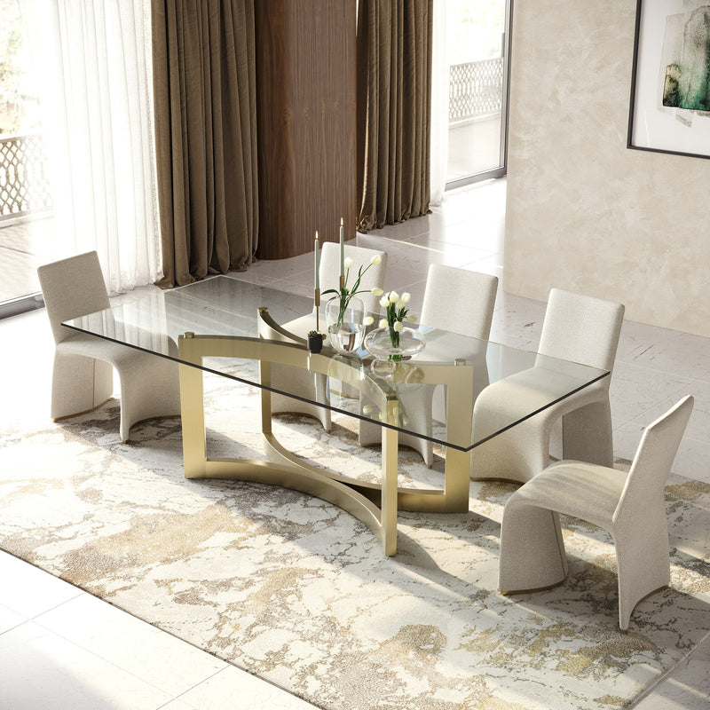 Mingus - Modern Glass + Brushed Brass Rectangualr Dining Table — view 2
