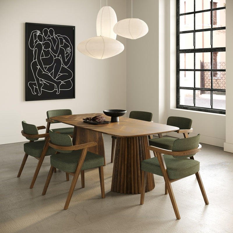 Sacks - Mid-Century Modern Green Fabric + Walnut Dining Chair — view 2