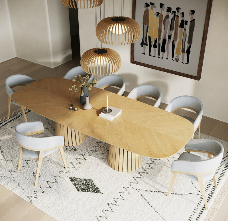 Truman - Mid-Century Modern Natural Oak Extendable Dining Table + 10 Chairs Set — view 2