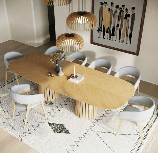 Truman - Mid-Century Modern Natural Oak Extendable Dining Table + 10 Chairs Set — view 2