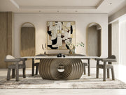 Moorgate - Modern Travertine Ceramic + Bronze Dining Table